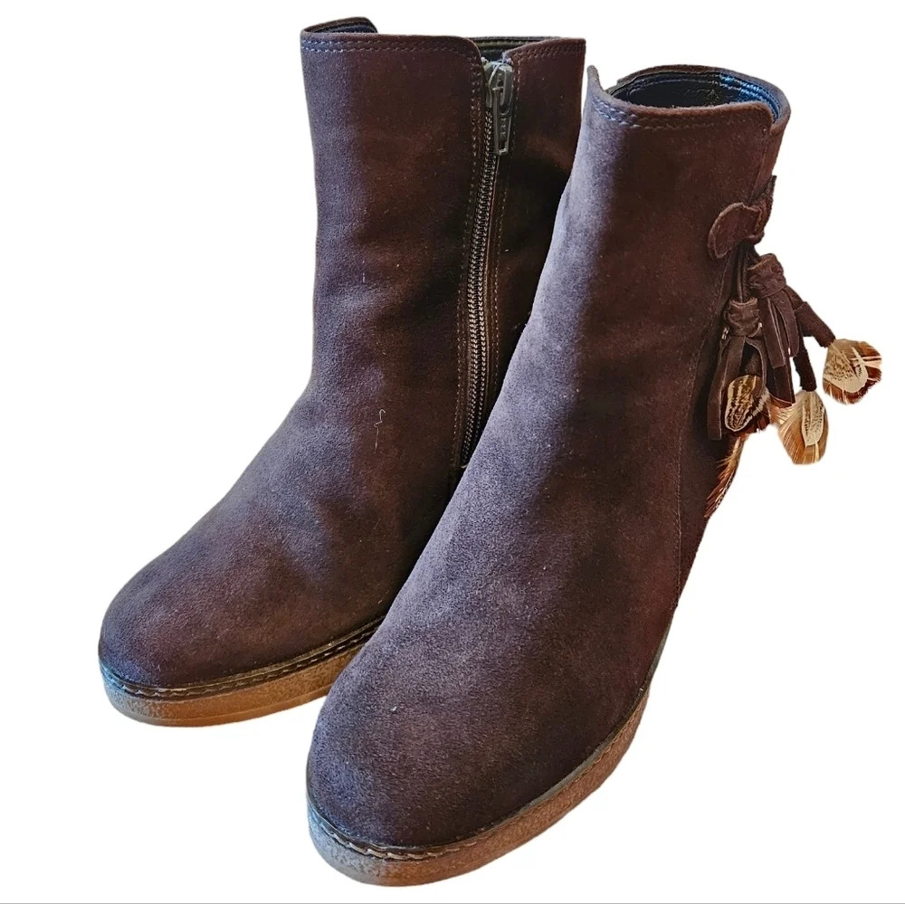 Gabor Brown Suede Leather Boho Ankle Boots High Heel Platform Booties Size  37. - Picture 4 of 13